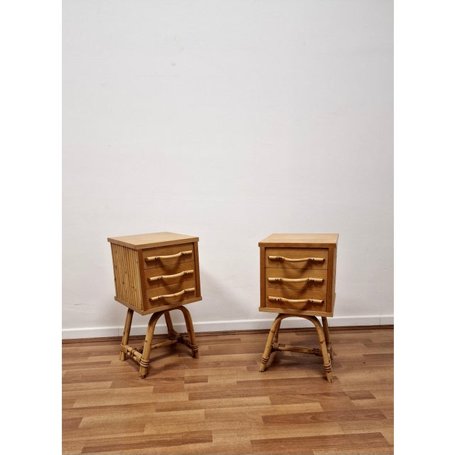Vintage Bedside Tables in Bamboo and Oak, 1980s, Set of 2 For Sale - Image 3 of 16