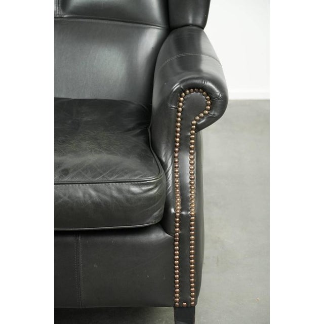 English Style Black Cowhide Wing Armchair For Sale - Image 9 of 15