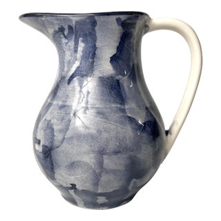 Colombian Renacer Ceramics Indigo Watercolor Glaze Pitcher For Sale