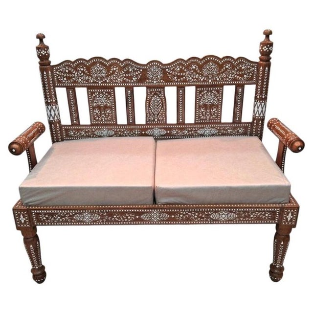 Indian Rosewood Inlaid Settee and Armchairs, Set of 3 For Sale - Image 4 of 5