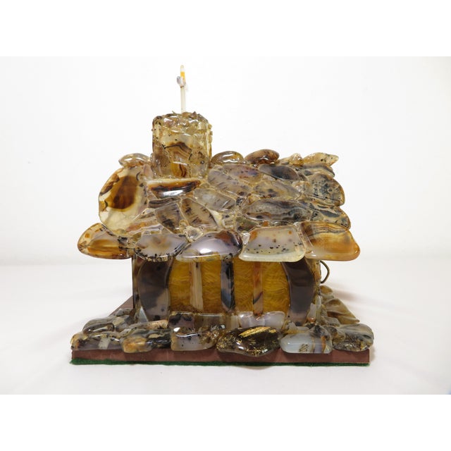 Handmade Sliced Agate ~ Stone Church Art Sculpture ~ Lamp & Music Box ~ Vintage Wedding Chapel Diorama For Sale - Image 17 of 18