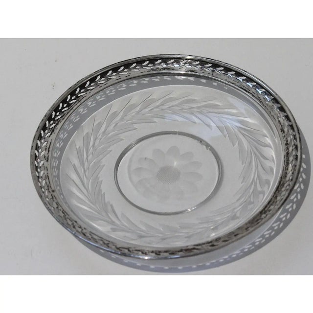 Metal 1930s Small Serving Dish Sterling Silver and Cut Crystal For Sale - Image 7 of 10