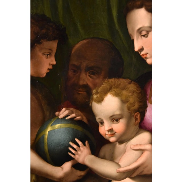 Agnolo di Cosimo alias Il Bronzino, Holy Family with Madonna & St John, 1550s, Oil on Panel For Sale - Image 6 of 18