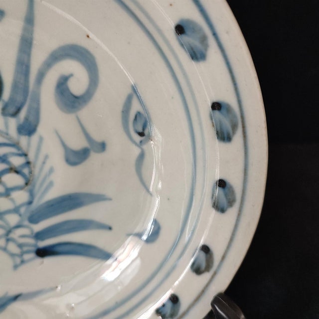 White Chinese Ceramic Plate,Blue and White Porcelain Plate Hand Painted Flowers and Birds Pattern For Sale - Image 8 of 11