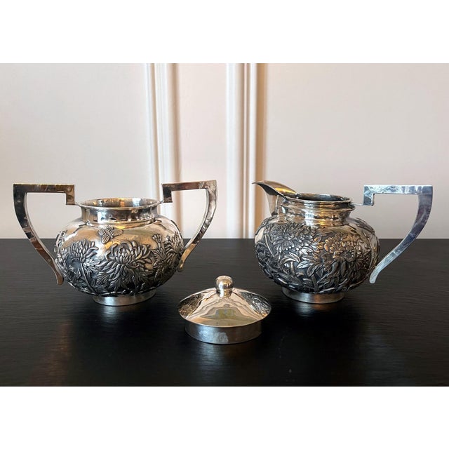 Chinese Export Sterling Silver Creamer and Sugar by Cutshing For Sale - Image 15 of 16