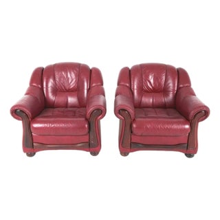 Pair Leather Lounge Chairs Scandinavian Mid Century Modern For Sale
