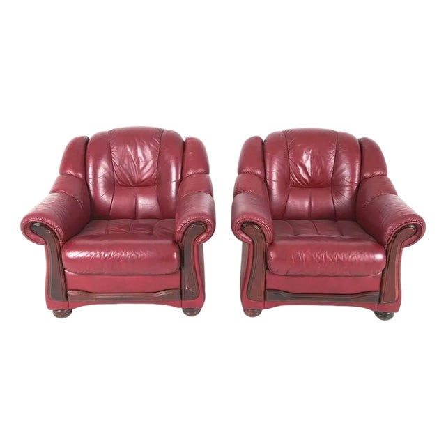 Pair Leather Lounge Chairs Scandinavian Mid Century Modern For Sale