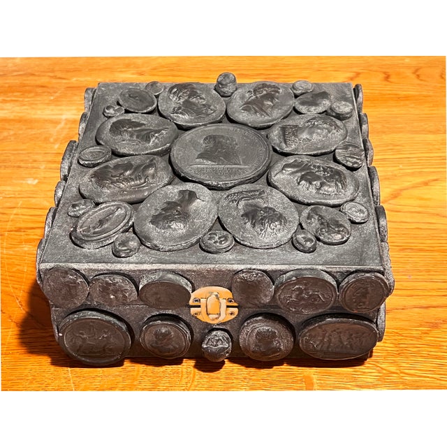 Faux Stone Italian Grand Tour Style Classical Intaglio Decorated Custom Table Box For Sale In Palm Springs - Image 6 of 10