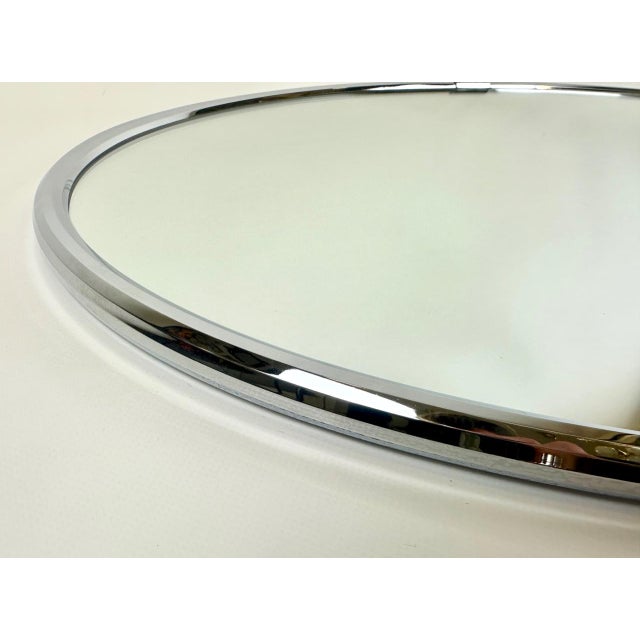Mid-Century Modern Mid-Century Modern German Nickel-Plated Eliptical Wall Crystal Mirror from Planilux, 1973 For Sale - Image 3 of 7