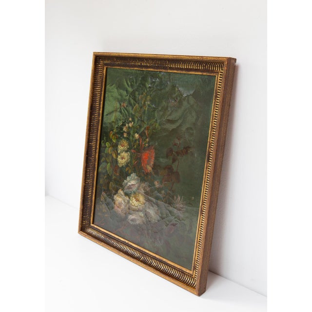 Gustave Marx, Still Life with Flower Bouquet on Dark Background, Oil on Canvas, Framed For Sale - Image 4 of 7