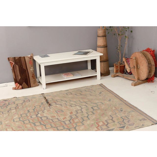 Mid 20th Century Faded Vintage Embroidered Kilim Rug For Sale In Los Angeles - Image 6 of 7