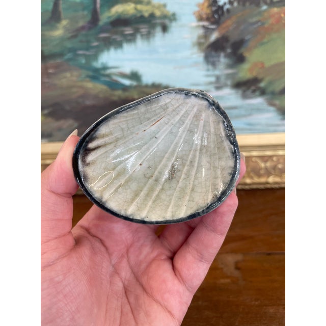 Celadon Vintage Japanese Shell-Form Celadon Glazed Pottery Dish With Crackle Finish For Sale - Image 8 of 10