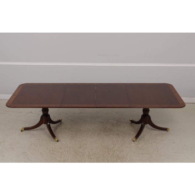 Hickory Mahogany Banded Inlaid Double Pedestal Dining Table For Sale - Image 10 of 15