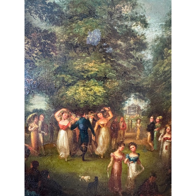 Antique Early 19th Century Fête Champêtre, Oil on Copper — Regency Figures Dancing in a Park, Period Giltwood Frame, For Sale In Dallas - Image 6 of 10