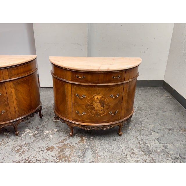 Neoclassical Semicircular Demi-Lune Commodes, Pair, 19th Century For Sale In San Francisco - Image 6 of 12