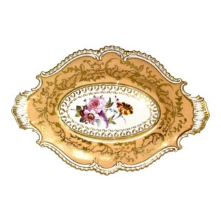 Antique Victorian Peach & Gold Porcelain Oval Serving Dish For Sale