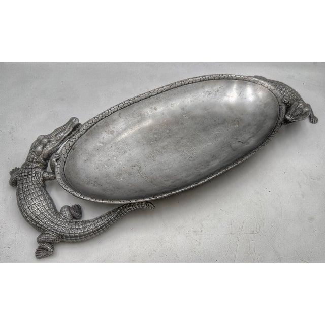 2000 - 2009 Arthur Court Cast Aluminum Alligator Oval Serving Tray Centerpiece, 2005 For Sale - Image 5 of 11