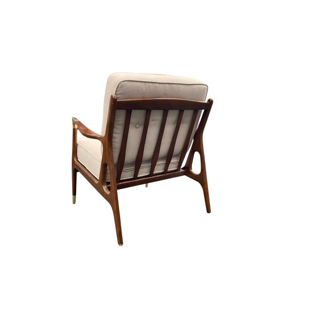 Anthropologie Haverhill Lounge Chair — Walnut + Brass + Oatmeal Linen, Never Used For Sale In San Francisco - Image 6 of 6