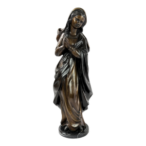 Late 20th Century Bronze Virgin Mary Statue on Marble Base – Renaissance Religious Sculpture