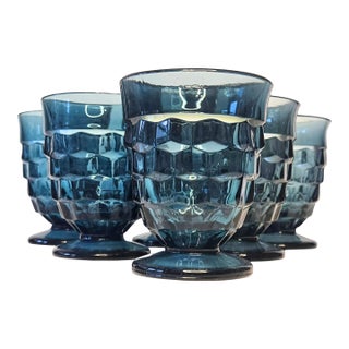 Vintage Aquamarine Footed Goblets- Set of Six For Sale