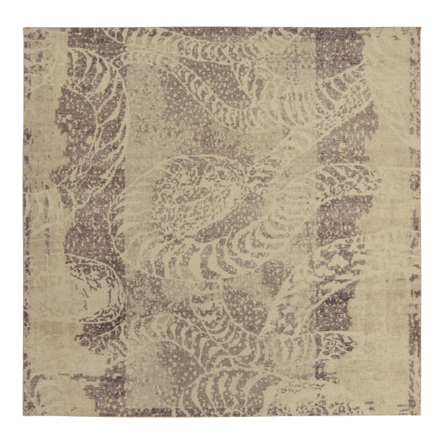 Distressed Style Abstract Rug in Beige-Brown & Gray Pattern by Rug & Kilim For Sale