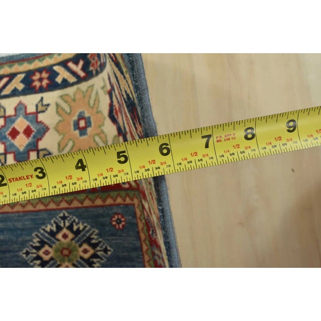 Kazak Rug 5′ X 6’8” Blue Wool Tribal Hand-Knotted Oriental Carpet For Sale - Image 11 of 12