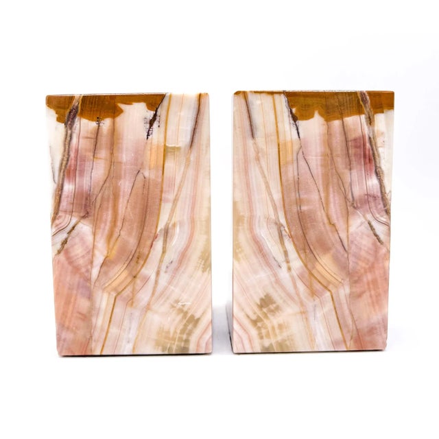 Late 20th Century Vintage Pink & Honey Onyx Bookends – Sculptural Stone Pair – Organic Modern / Desert Chic For Sale - Image 5 of 11