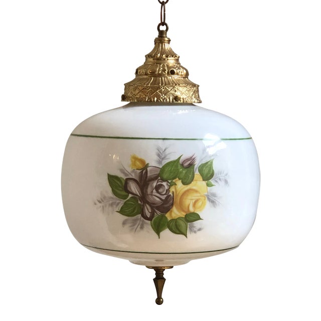 Mid-20th Century Milk Glass Floral Pendant Light For Sale