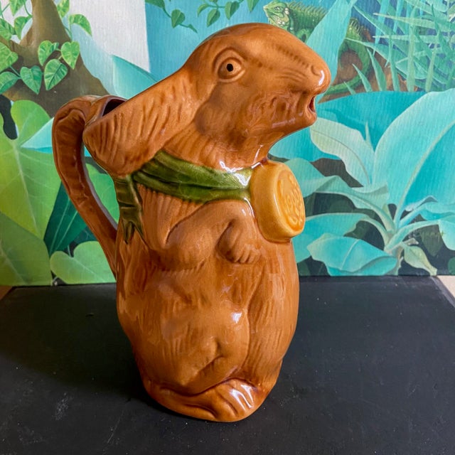 Beige Majolica Ceramic Glazed Rabbit Pitcher, 1890s For Sale - Image 8 of 8