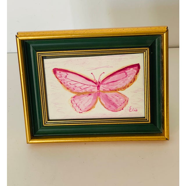 Abstract Pink Royal Butterfly Mini Painting in Frame For Sale - Image 4 of 4