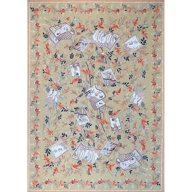 Gold Handwoven Japanese Style Aubusson Area Rug 9'0" X 12'0" For Sale - Image 8 of 12