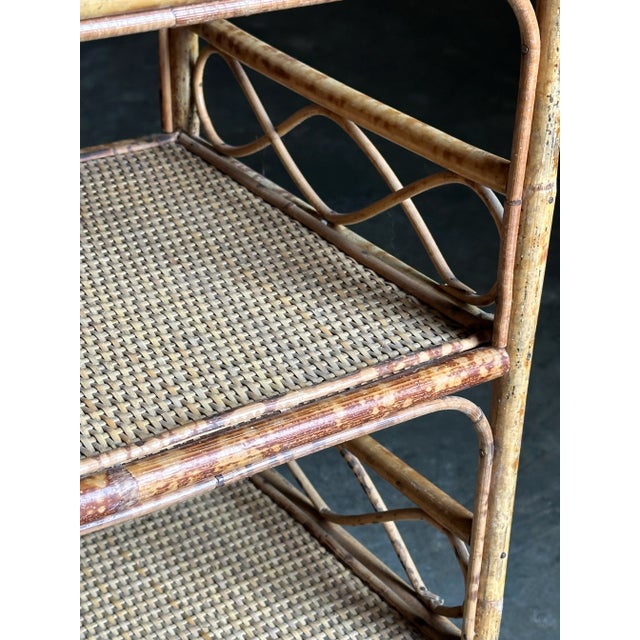 1970s 1970s Burnt Bamboo and Cane Small Plant Stand or Shelf For Sale - Image 5 of 9