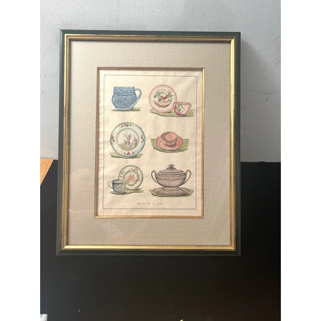 Italian 1990s Vintage Italian China Patterns Print – Hand-Colored With Gold Accents For Sale - Image 3 of 9