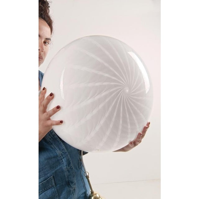 Large Vintage Pendant Light in Swirl Opaline Murano Glass, Italy, 1970s For Sale - Image 6 of 17