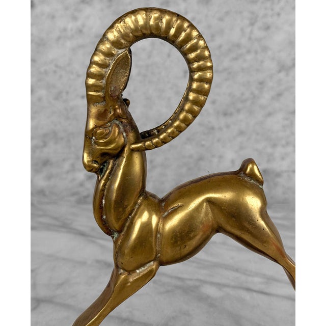 Metal Mid-Century Art Deco Brass Ibex Ram Library Sculpture For Sale - Image 7 of 9