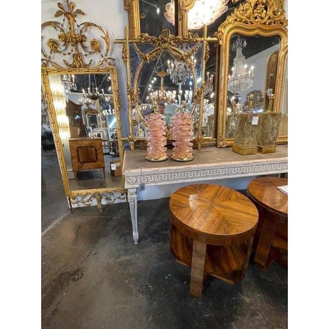 Metal Modern Pink Murano Glass Layered Ruffle Lamps - A Pair For Sale - Image 7 of 7