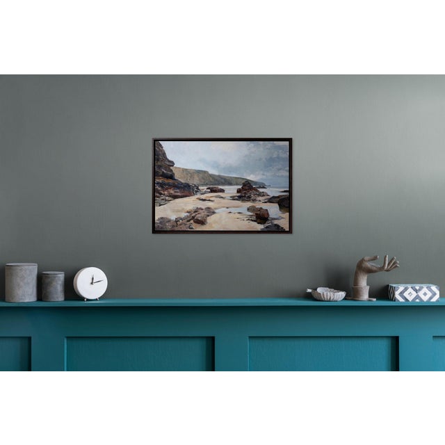Contemporary Contemporary Amidst the Rocks and Reflections by Jon Doran | Oil on Panel Cornish Beach at Low Tide For Sale - Image 3 of 10