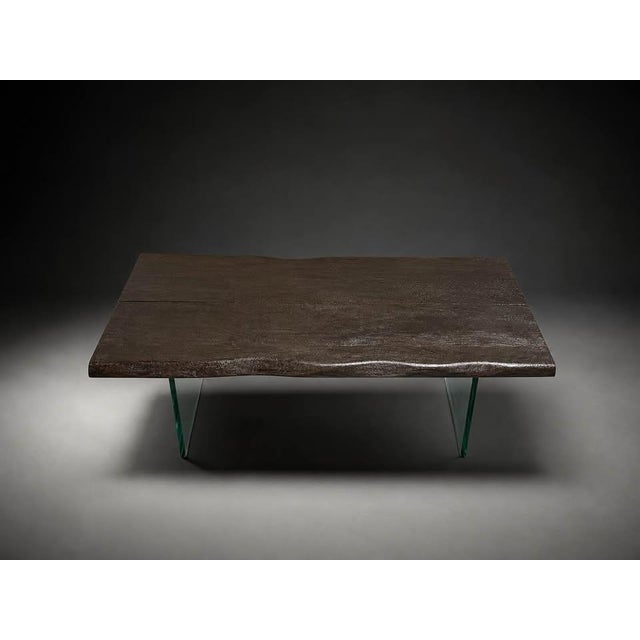 Modern Modern Live Edge-Style Coffee Table With Glass Panel Legs For Sale - Image 3 of 9