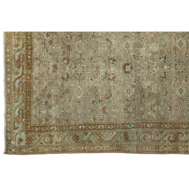 Green Antique Malayer Runner Rug With Distressed Terracotta and Sage Palette For Sale - Image 8 of 9