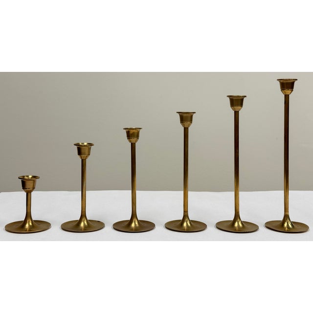 Mid-Century Modern Vintage MCM Brass Tulip Candlestick Holders, Set of 6 For Sale - Image 3 of 4