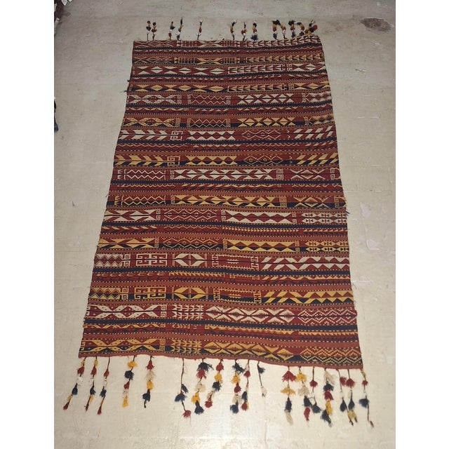 Tribal Vintage Moroccan Hanbel Flat Weave Wool Rug, 6'5" X 8'9", Mid-Century Berber Textile For Sale - Image 3 of 6