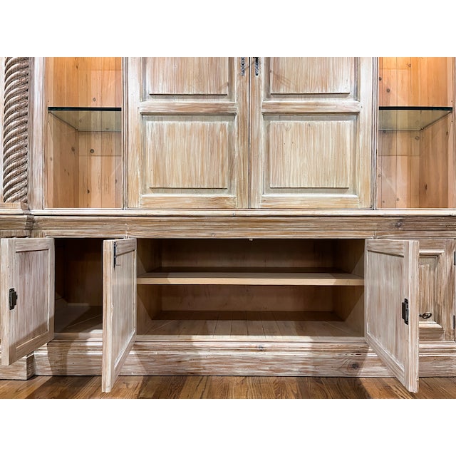 Monumental William Switzer Hand-Carved Bleached Pine Neoclassical Entertainment Armoire For Sale - Image 10 of 12