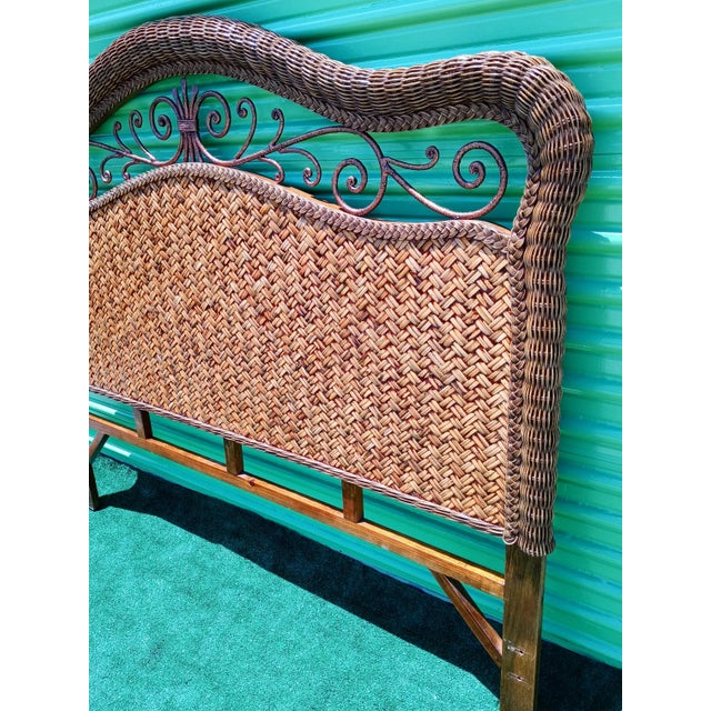 Baker Furniture Company Braided Lacquered Baker Styel Weaved Wicker Queen Size Headboard For Sale - Image 4 of 6