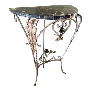 Iron and Bronze Marble Top Console Table For Sale