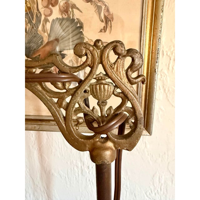 Metal Antique Rembrandt Art Deco Gold Floor Standing Bridge Arm Lamp 63" Green Spacers For Sale - Image 7 of 11