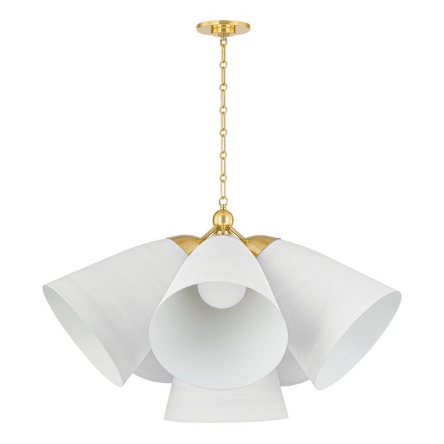 Contemporary Hudson Valley Lighting Bronson 37.5 in. 6 Light Chandelier in Aged Brass and White Plaster Finish For Sale - Image 3 of 11