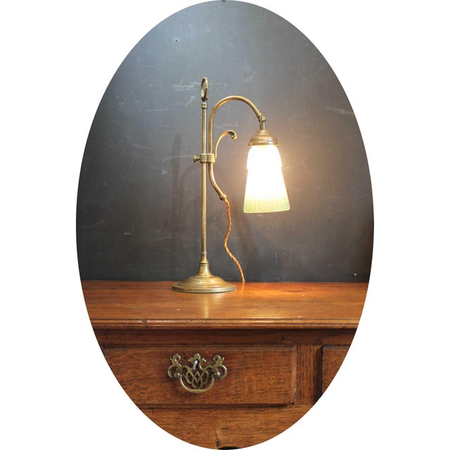 Edwardian Style Brass Rise and Fall Table Lamps with Shades, 1970s, Set of 2 For Sale - Image 4 of 11