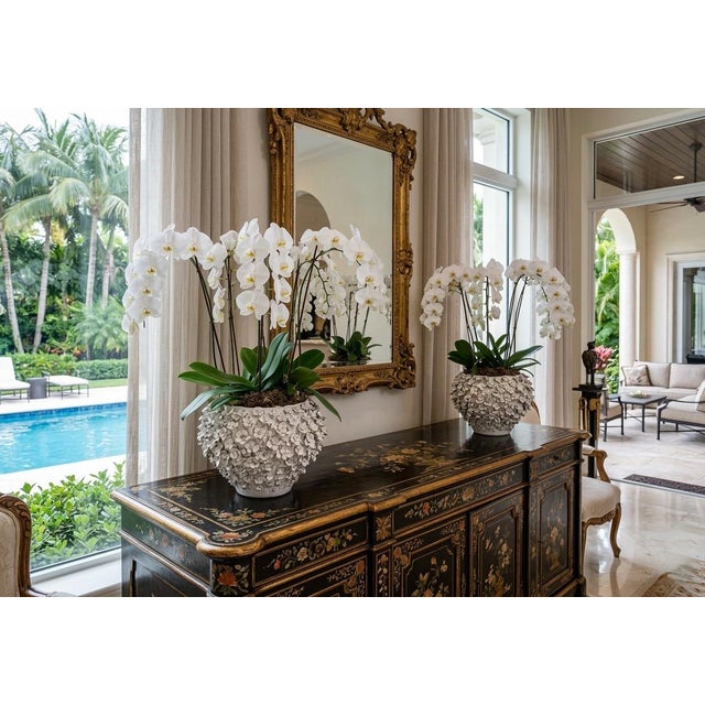 Pair of Hand Made White Floral Ceramic Vases For Sale - Image 9 of 11