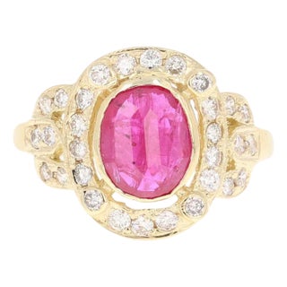 2.39 Carat Ruby Diamond 14 Karat Yellow Gold Ring, Size 7 For Sale