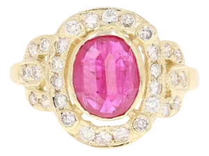 2.39 Carat Ruby Diamond 14 Karat Yellow Gold Ring, Size 7